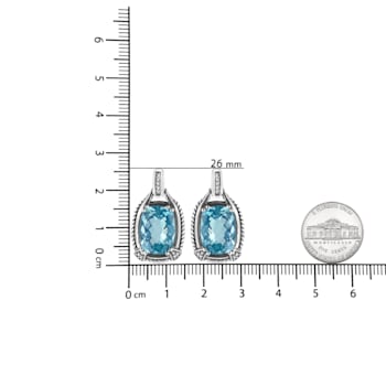 Sterling Silver 14x10MM Cushion Cut Blue Topaz Gemstone and Diamond
Accent Dangle Earrings