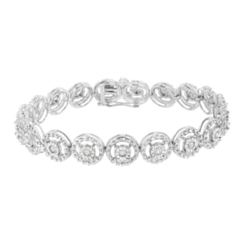 Sterling Silver 1.0ctw Diamond Nested Circle Miracle Set Open Wheel
7" Fashion Link Bracelet