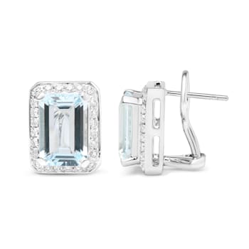 18K White Gold Emerald Cut Aquamarine Gemstone with Round Diamonds Halo
Omega Clip Stud Earrings