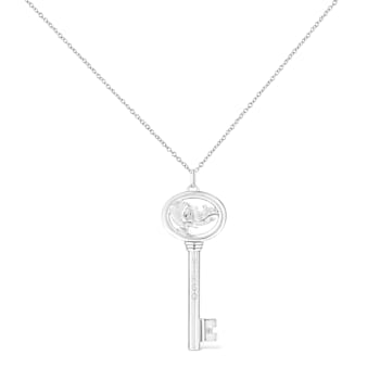 .925 Sterling Silver Diamond Accent Zodiac Key Pendant Necklace