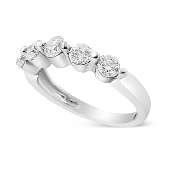 14K White Gold 1.00ctw Round Cut Diamond 5-Stone Band Ring (H-I Color,
SI2-I1 Clarity)