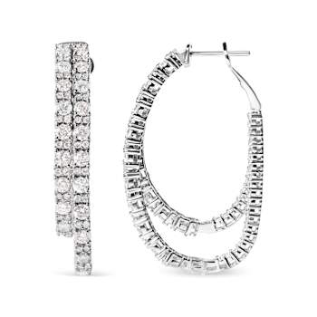 14K White Gold 4.0ctw Diamond Asymmetrical Inside Out Double-Hoop Earrings