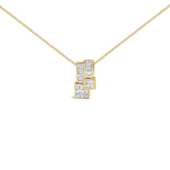 14K Yellow Gold 1 1/2 cttw Princess and Baguette Cut Diamond Geometric
Pendant Necklace