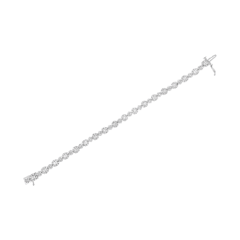 10K White Gold 4.0ctw Brilliant Round-cut and Baguette Diamond Floral
Cluster Link Bracelet