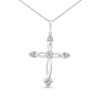 1/15ctw Round Cut Diamond Accent Cross Sterling Silver Pendant Necklace
with 18" Chain