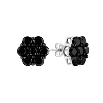 Sterling Silver 2.0ctw Prong Set Round-Cut Treated Black Diamond Floral
Cluster Stud Earring