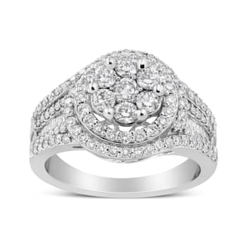 14K White Gold 1 1/2ctw Diamond Floral Cluster and Studded Shank Ring
(H-I Color, SI2-I1 Clarity)