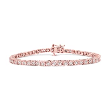 10K Rose Gold Over Sterling Silver 1.0 Cttw Round-Cut Diamond Tennis Bracelet