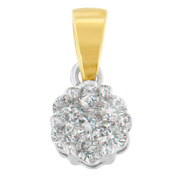 14K Two-Toned Gold Round Diamond Circle Halo Pendant w\chain(1.0ctw, H-I
Color, I1-I2 Clarity)