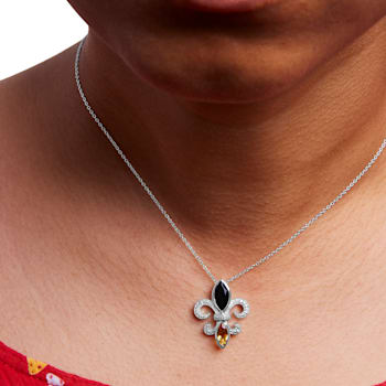 Sterling Silver Marquise Onyx and Citrine and Diamond Accent Fleur De
Lis Pendant Chain- 18"