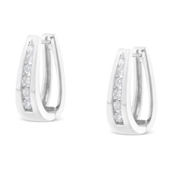 14K White Gold 1/4ctw Channel-Set Brilliant Round-Cut Diamond Hoop Earrings