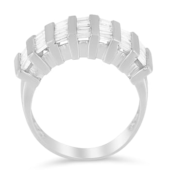 Sterling Silver 1.0ctw Baguette Diamond Channel Multi-Row Wedding Ring
(H-I Color, I1-I2 Clarity)