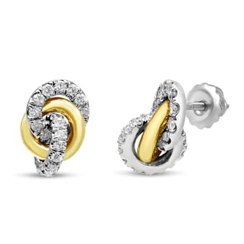 10K Yellow and White Gold 1/2ctw Diamond Triple Interlocking Knot Earrings
