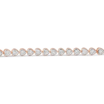 10K Rose Gold Over Sterling Silver 1.0 Ctw Diamond Heart Tennis Bracelet