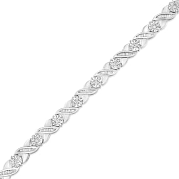 Sterling-Silver 1ct TDW Round and Baguette Diamond X-Link Tennis
Bracelet (I-J, I2-I3) - 7"