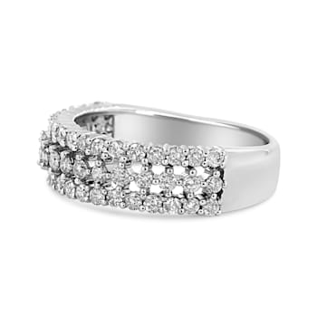 14K White Gold 1.0ctw Round Diamond Split Shank Three Row Band Ring (H-I
Color, I2-I3 Clarity)