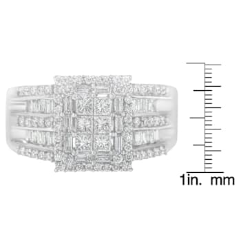 10K White Gold Diamond Cluster Ring (1 cttw, H-I Color, I1-I2 Clarity)