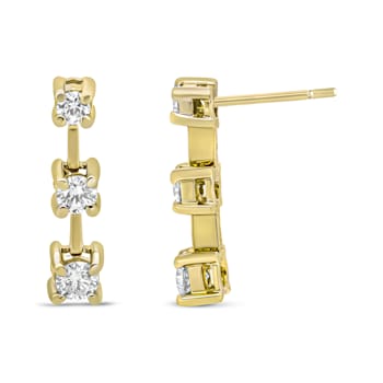14K Yellow Gold 1/2ctw Round Diamond 3 Stone Graduated Drop Past,
Present and Future Stud Earrings