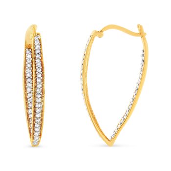 10K Yellow Gold 1/2ctw Round-Cut Diamond Modern Hoop Earrings