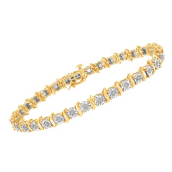 10K Yellow Gold Over Sterling Silver 1.0 Cttw Diamond S-Curve Link
Tennis Bracelet, Size 7"