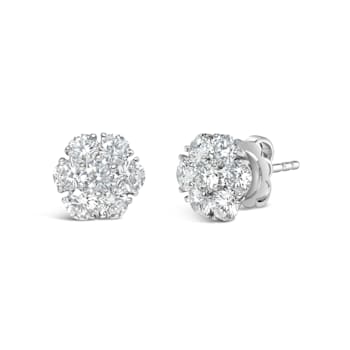 14K White Gold 1 3/4 Cttw Lab Grown Diamond Floral Cluster Composite
Stud Earrings