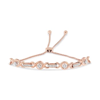 10K Rose Gold Over Sterling Silver Channel Set Diamond Accent Twist Bolo Bracelet
