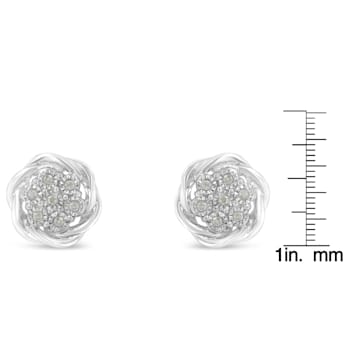 0.16ctw Diamond Swirl Cluster Sterling Silver Stud Earrings