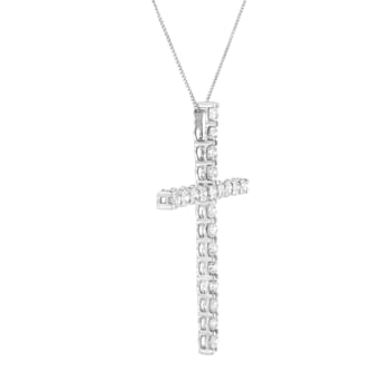 Sterling Silver 4.0ctw Diamond 2-1/4" Cross Pendant with Box
Chain(I-J Color, I1-I2 Clarity) - 18"