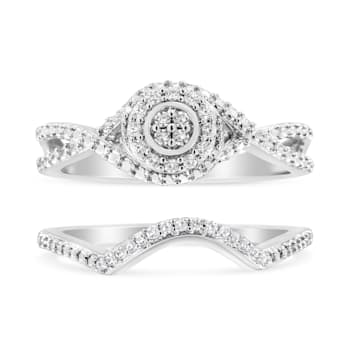 Sterling Silver 1/6ctw Diamond Composite Halo and Split Shank Bridal Set
Ring and Band