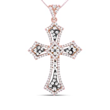 14K Rose Gold and Black Rhodium 1.0ctw Diamond Cross Pendant w\chain 18"