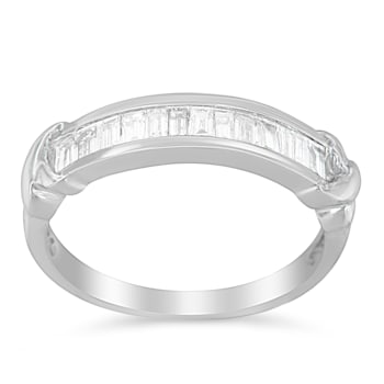 Sterling Silver 1/2ctw Baguette Diamond Channel Set X-Station Ring (H-I
Color, I1-I2 Clarity)