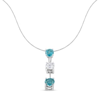 14K White Gold 1 1/3ctw White and Treated Blue Diamond Pendant With
Chain(H-I, SI2-I1)