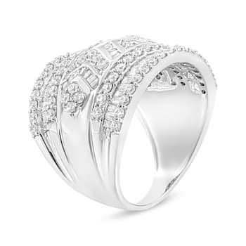 Sterling Silver 2.0ctw Diamond Edge Multi-Row Ring Band ( J-K Color, I3 Clarity)