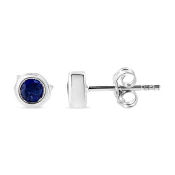 3.5mm Treated Blue Sapphire Solitaire Sterling Silver Stud Earrings