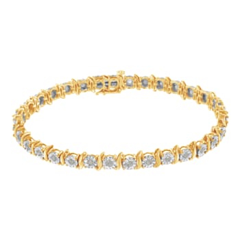 10K Yellow Gold Over Sterling Silver 1.0 Cttw Diamond S-Curve Link
Tennis Bracelet, Size 7"