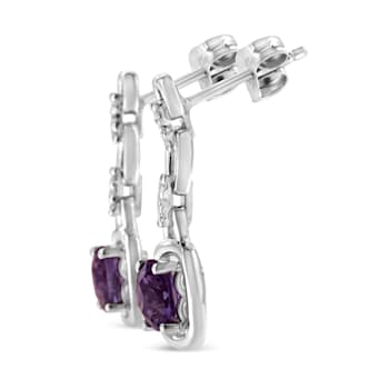 Sterling Silver 6x6MM Cushion Shaped Purple Amethyst and Diamond Accent
Drop and Dangle Earrings