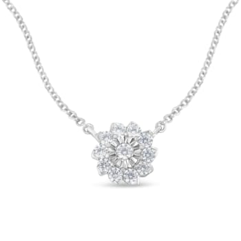 0.50ctw Diamond Flower Cluster Sterling Silver Pendant Necklace