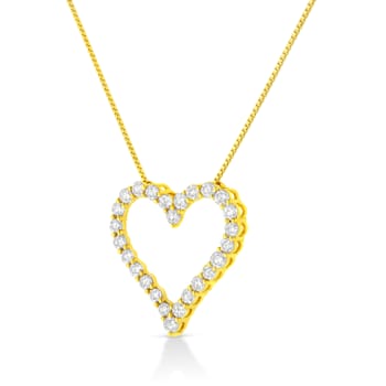 14K Yellow Gold Over Sterling Silver 2.0ctw Round Diamond Open Heart Necklace