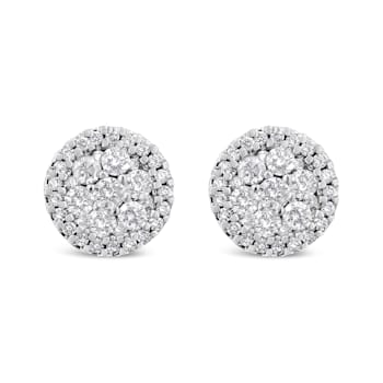 14K White Gold AGS Certified 1.0ctw Diamond Halo-Style Cluster Round
Button Stud Earrings