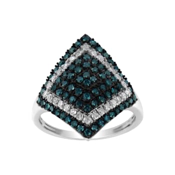 Sterling Silver 1.0ctw White and Treated Blue Diamond Rhombus Cocktail
Ring (Blue, I3)