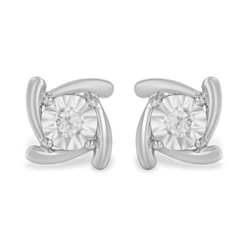 0.10ctw Round-Cut Near Colorless Diamond Sterling Silver Square Pinwheel
Stud Earrings