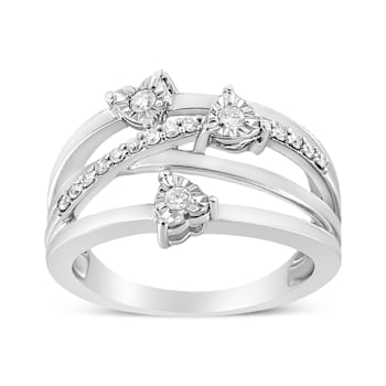Sterling Silver 1/5ctw Miracle-Set Diamond Heart Cross-Over Bypass Ring
(I-J Color, I2-I3 Clarity)