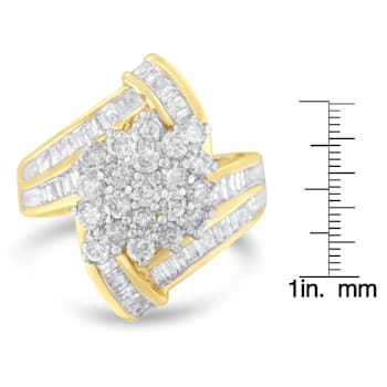10K Yellow Gold Round and Baguette Diamond Crossover Cluster Ring (3ctw,
I-J Color, I1-I2 Clarity)