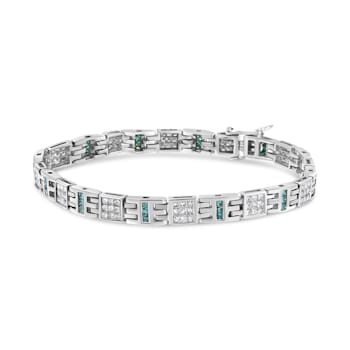 14K White Gold 3.0ctw Princess-Cut White and Blue Diamond Fashion Bracelet
