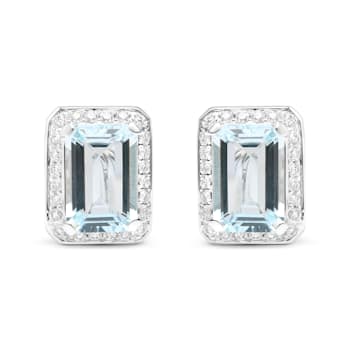 18K White Gold Emerald Cut Aquamarine Gemstone with Round Diamonds Halo
Omega Clip Stud Earrings