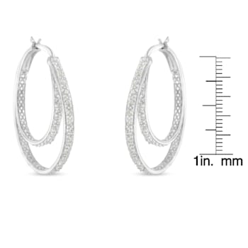 Sterling Silver 1/2ctw Miracle-Set Diamond Double Hoop with Latchback Earrings