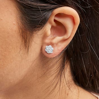 14K White Gold 1 3/4 Cttw Lab Grown Diamond Floral Cluster Composite
Stud Earrings