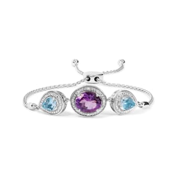 Sterling Silver Amethyst and Blue Topaz with Diamond Accent Lariat
4”-10” Adjustable Bolo Bracelet