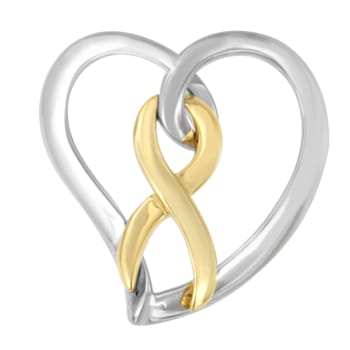 14K Gold and Silver Heart Bow Pendant With Chain