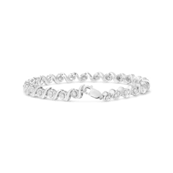 Sterling Silver 1/2 Cttw Round Diamond Halo S-Link Bracelet (I-J Color,
I2-I3 Clarity) - 7"